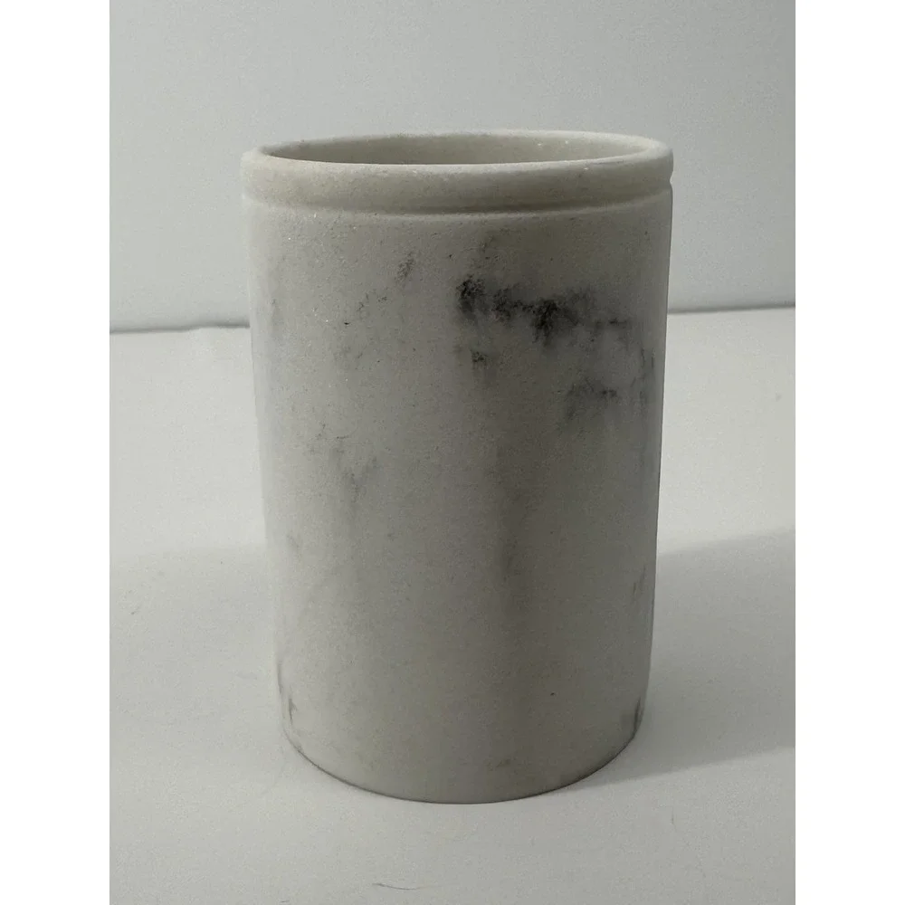 DKNY White Marble Bath Cup Vanity Brush Holder Desk Pencil Organizer Decor